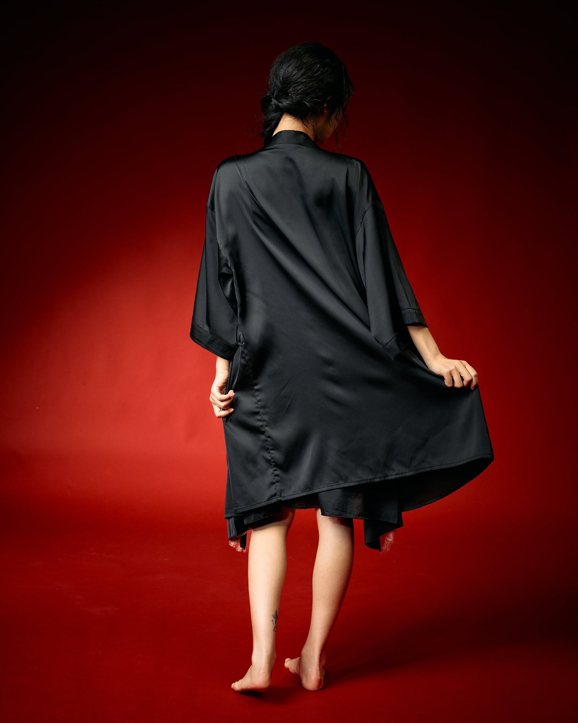 Black Whisper Lace Nightdress Set