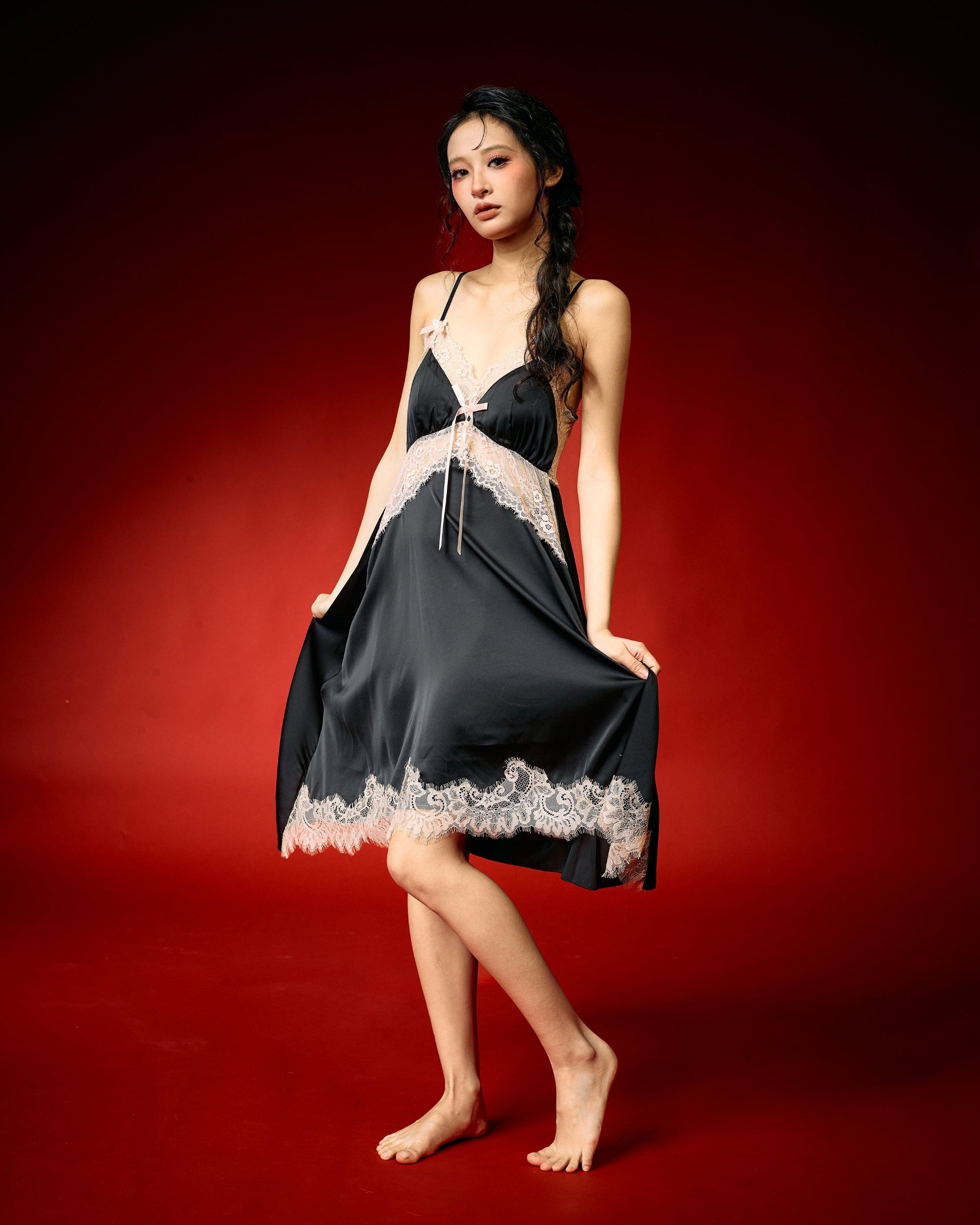 Black Whisper Lace Nightdress Set