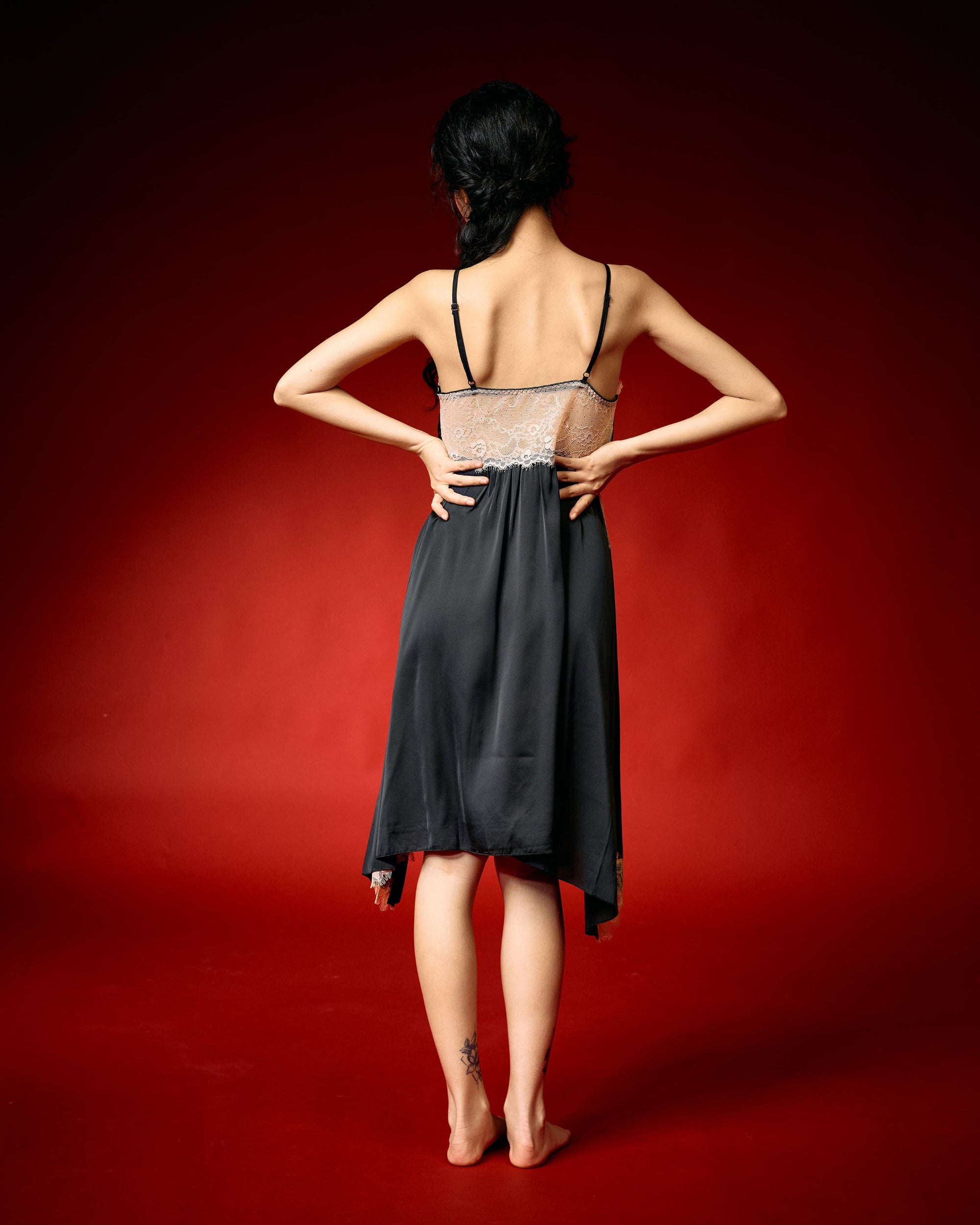 Black Whisper Lace Nightdress Set