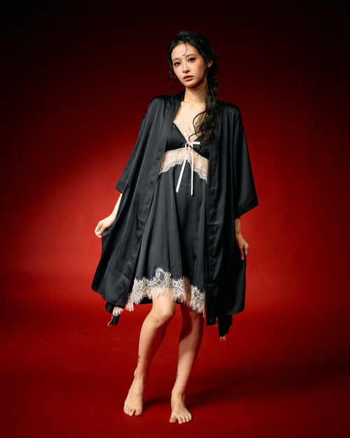 Black Whisper Lace Nightdress Set