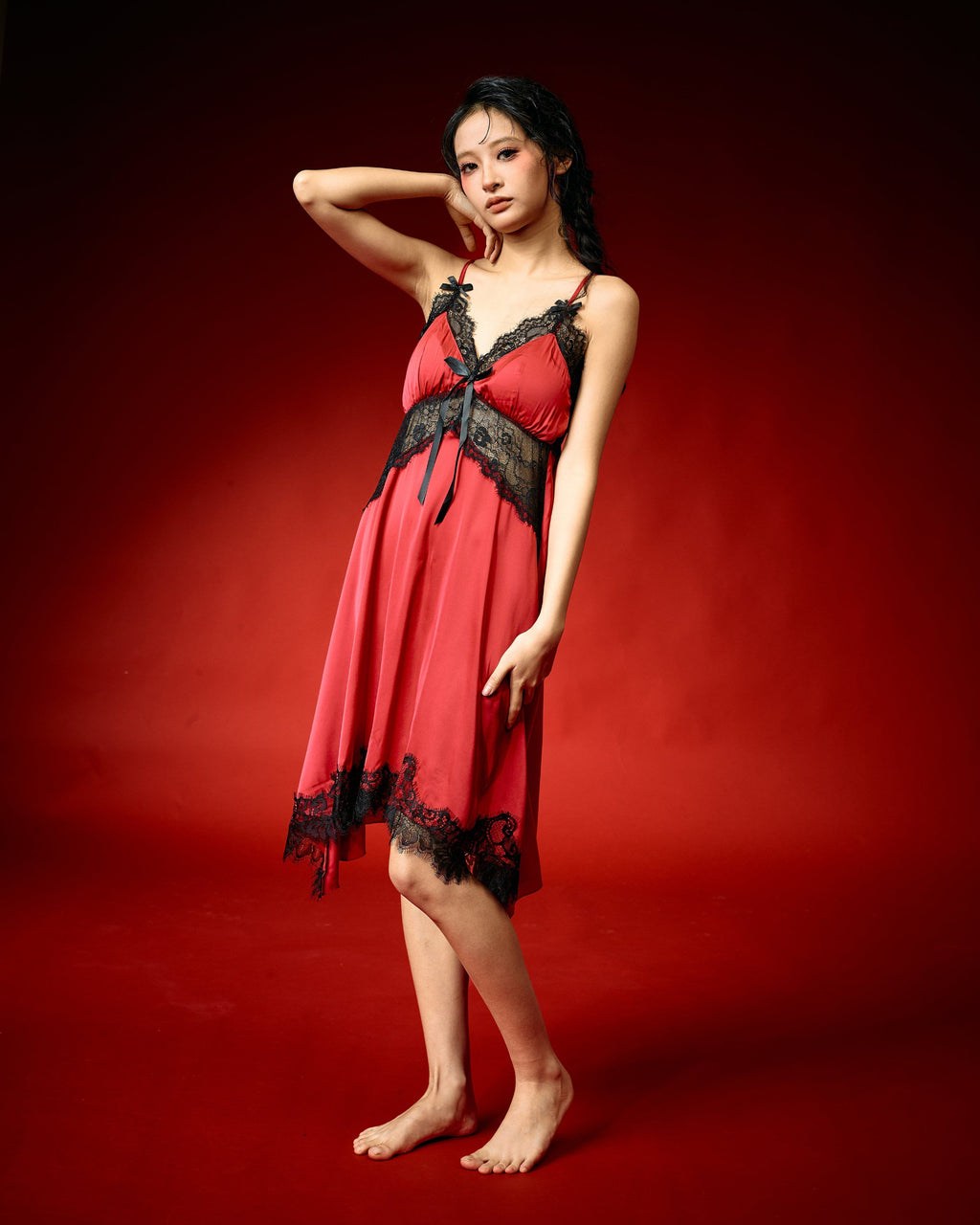 Red Whisper Lace Nightdress Set