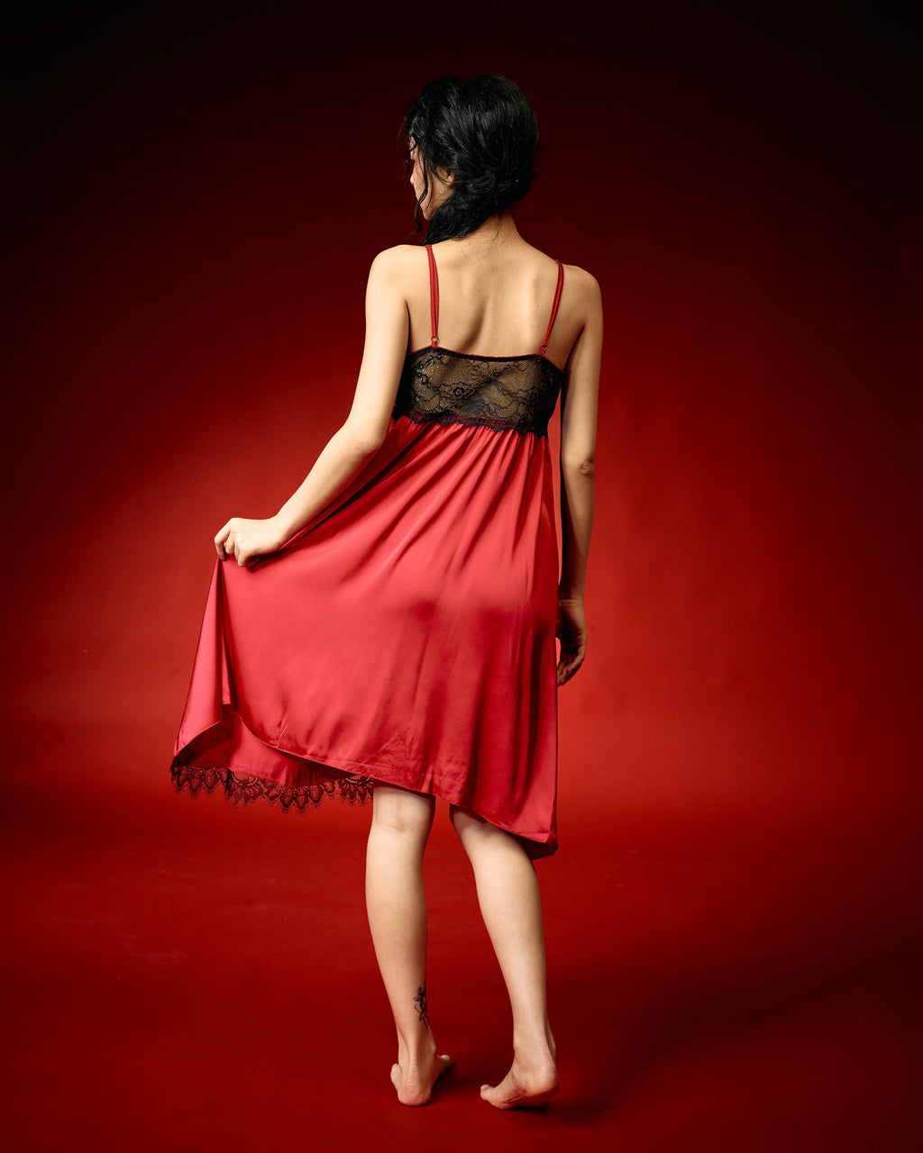 Red Whisper Lace Nightdress Set
