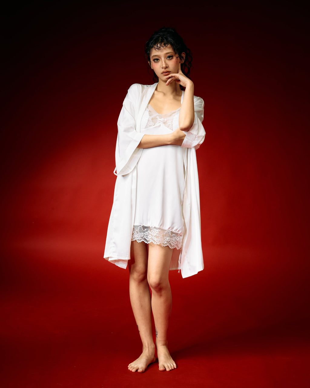 Silken Desire White Lace Nightdress Set