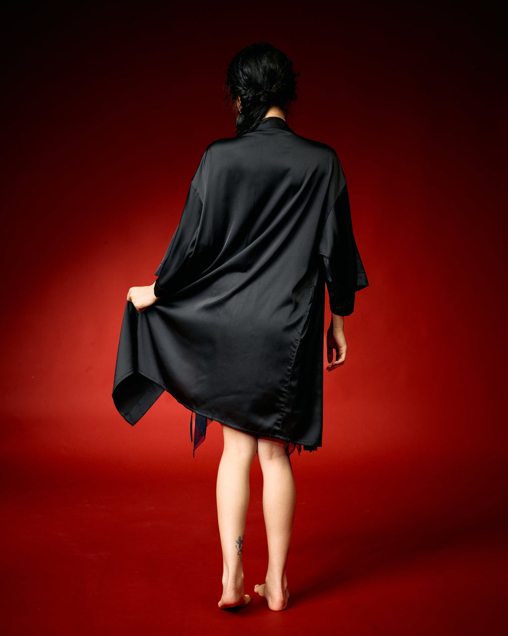 Ethereal Satin Black Lace Nightdress Set