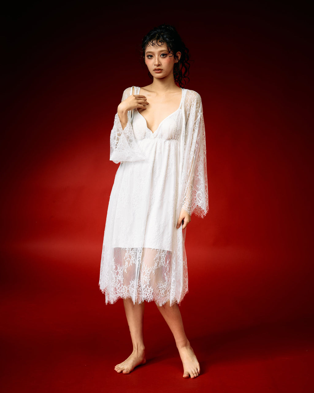 Lunaria White Lace Long Nightwear Set