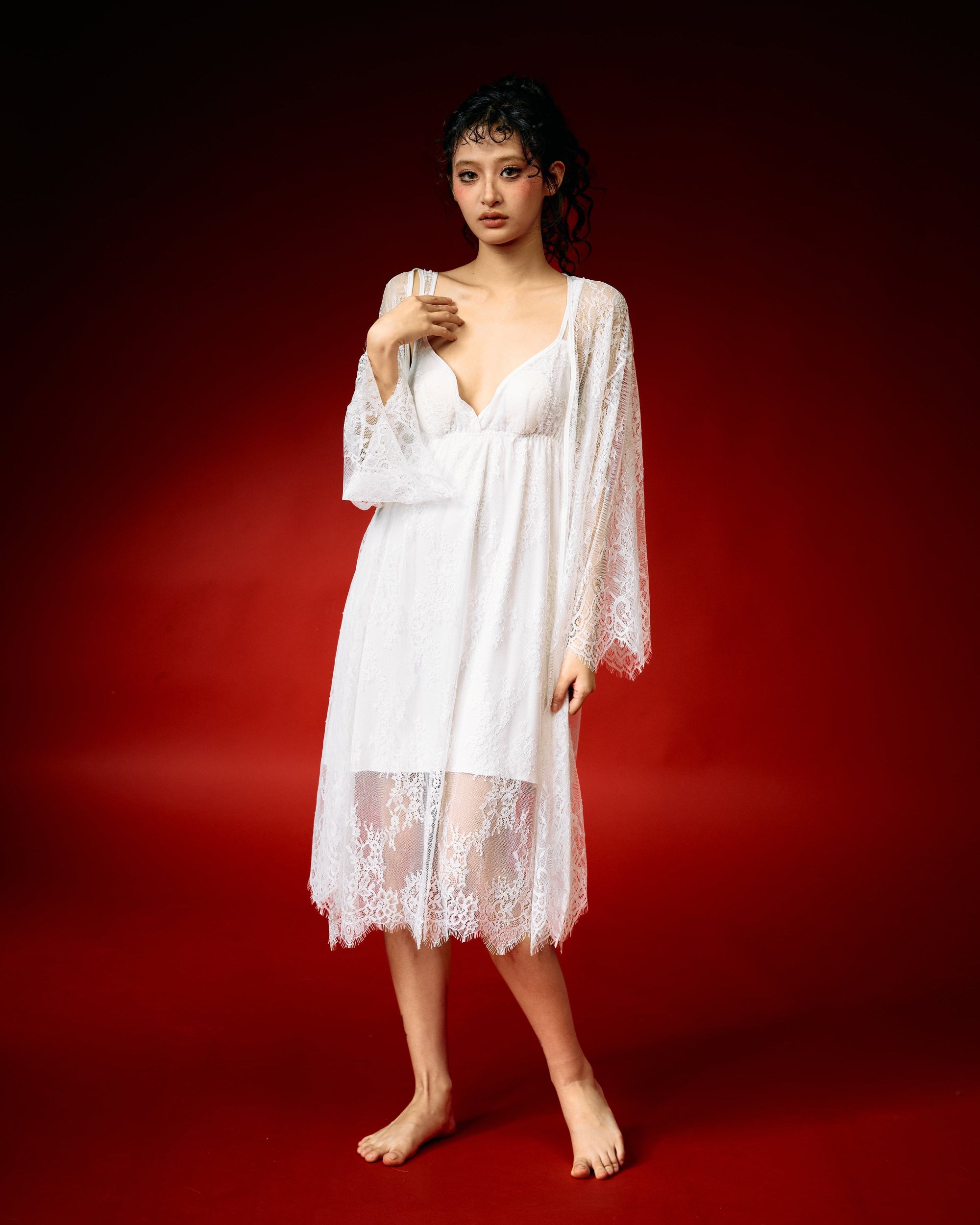 Lunaria White Lace Long Nightwear Set