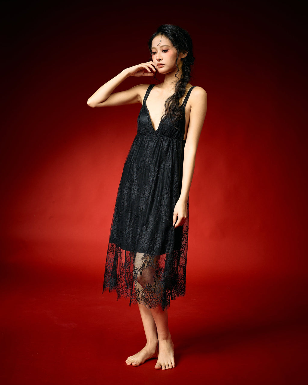 Lunaria Black Lace Long Nightwear Set