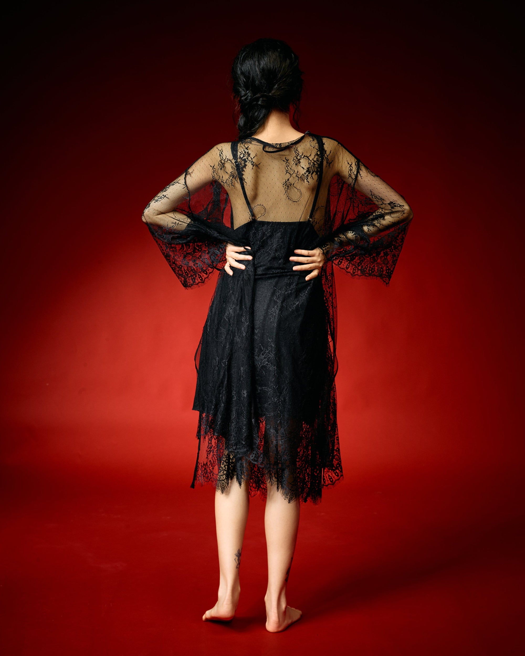 Lunaria Black Lace Long Nightwear Set