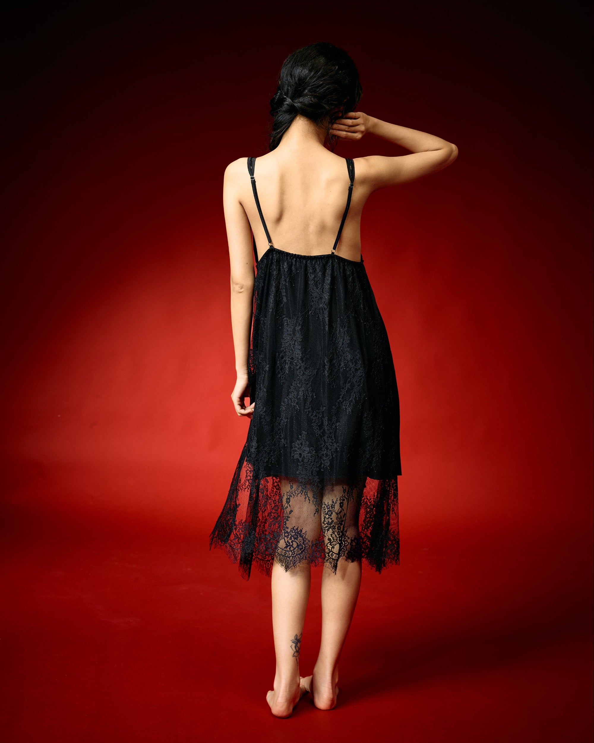 Lunaria Black Lace Long Nightwear Set