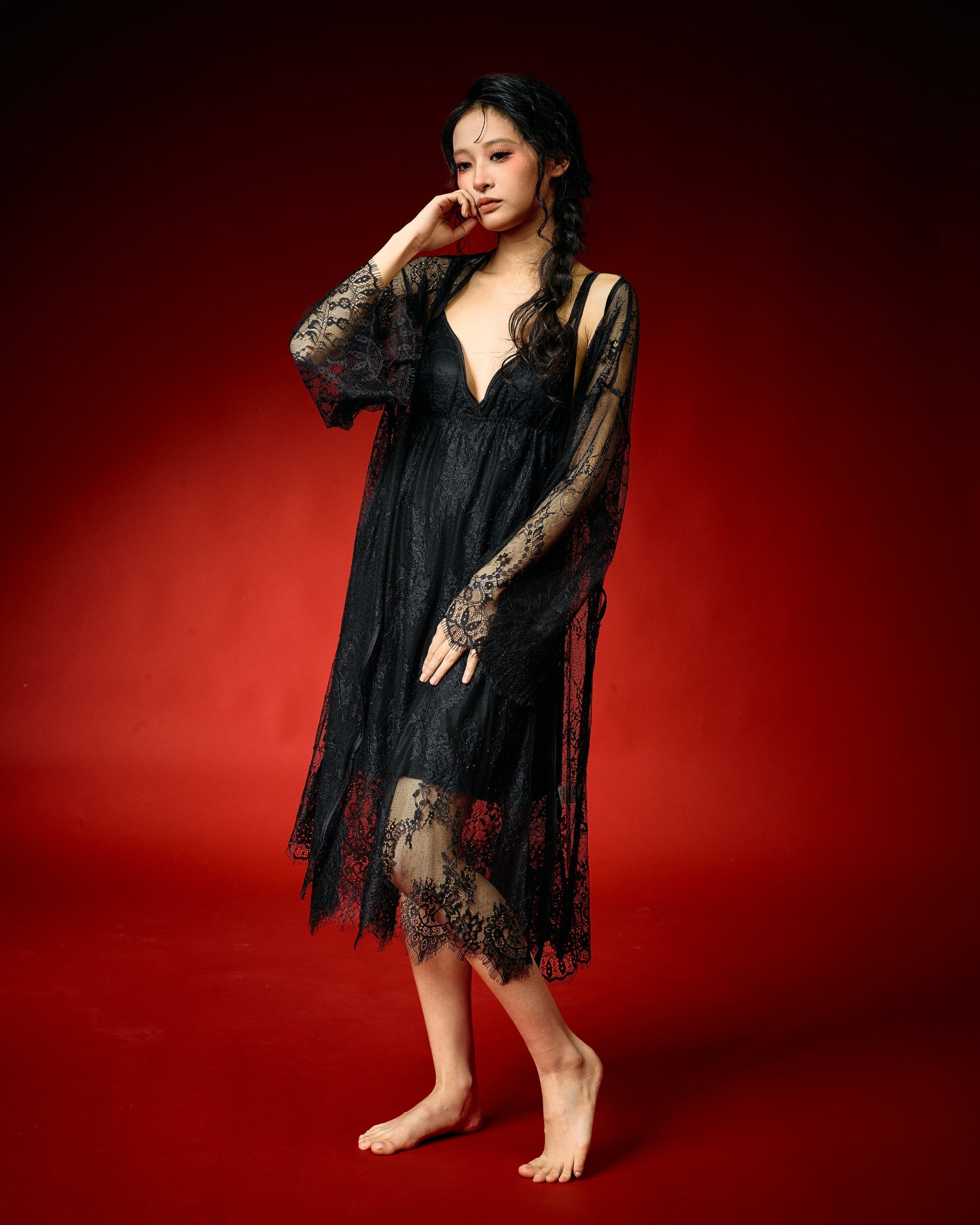 Lunaria Black Lace Long Nightwear Set