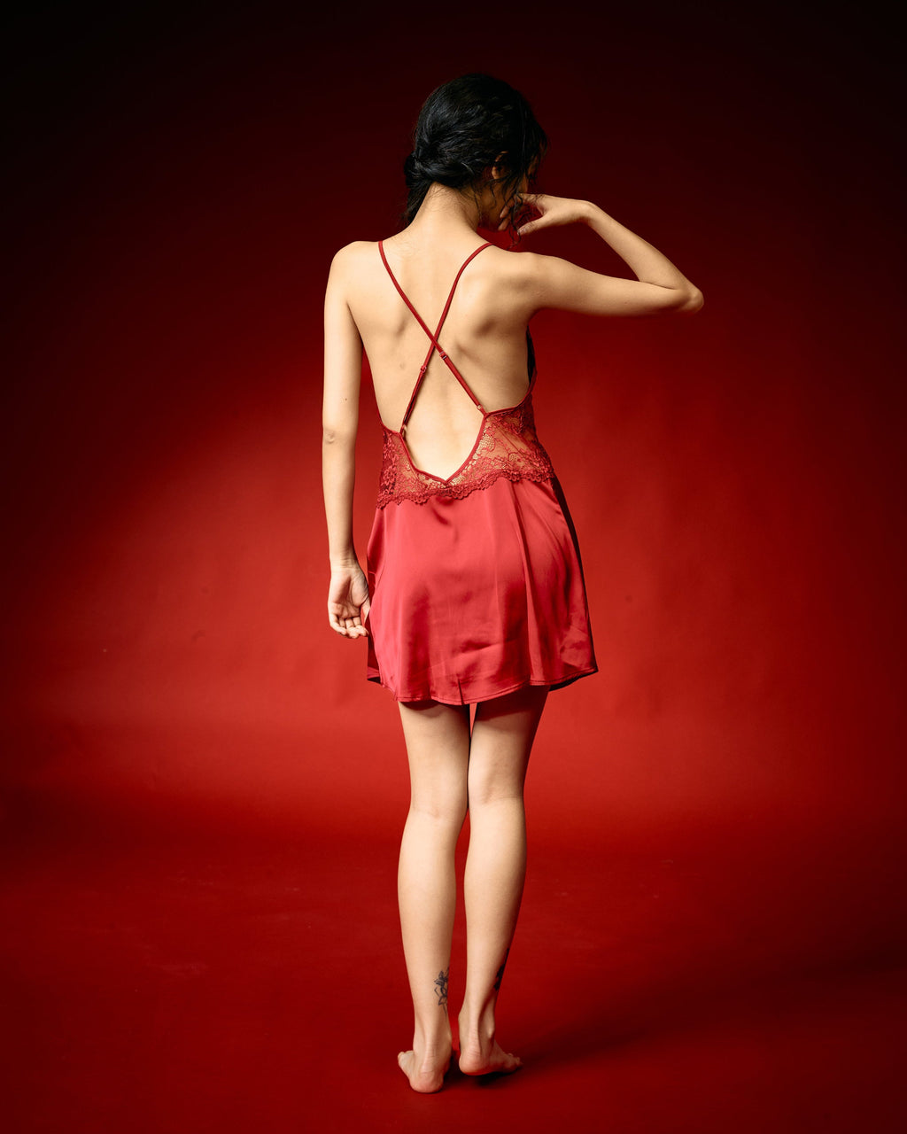 Soft Allure Red Lace Satin Nightwear