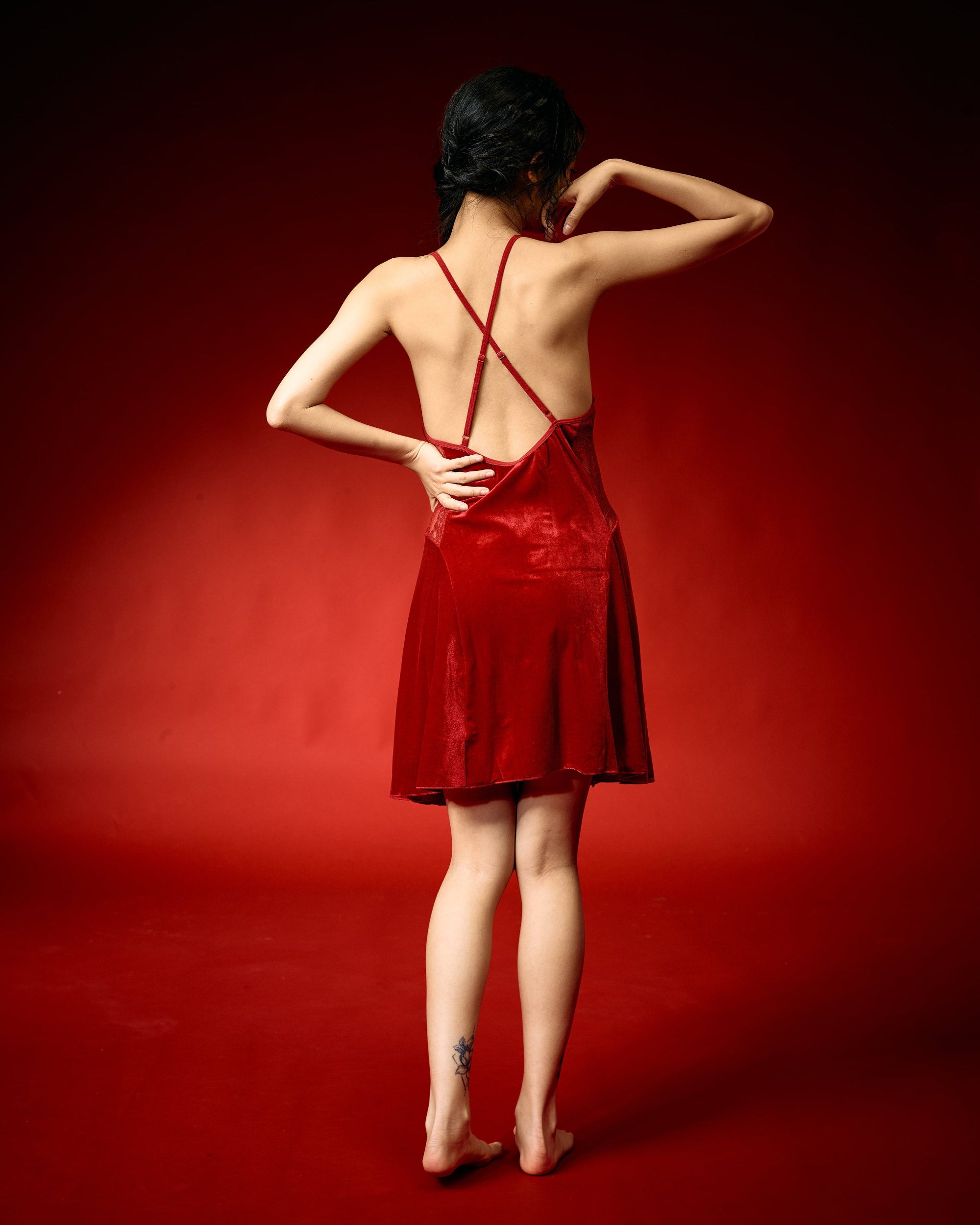 Nocturne Red Velvet Lace Nightdress Set