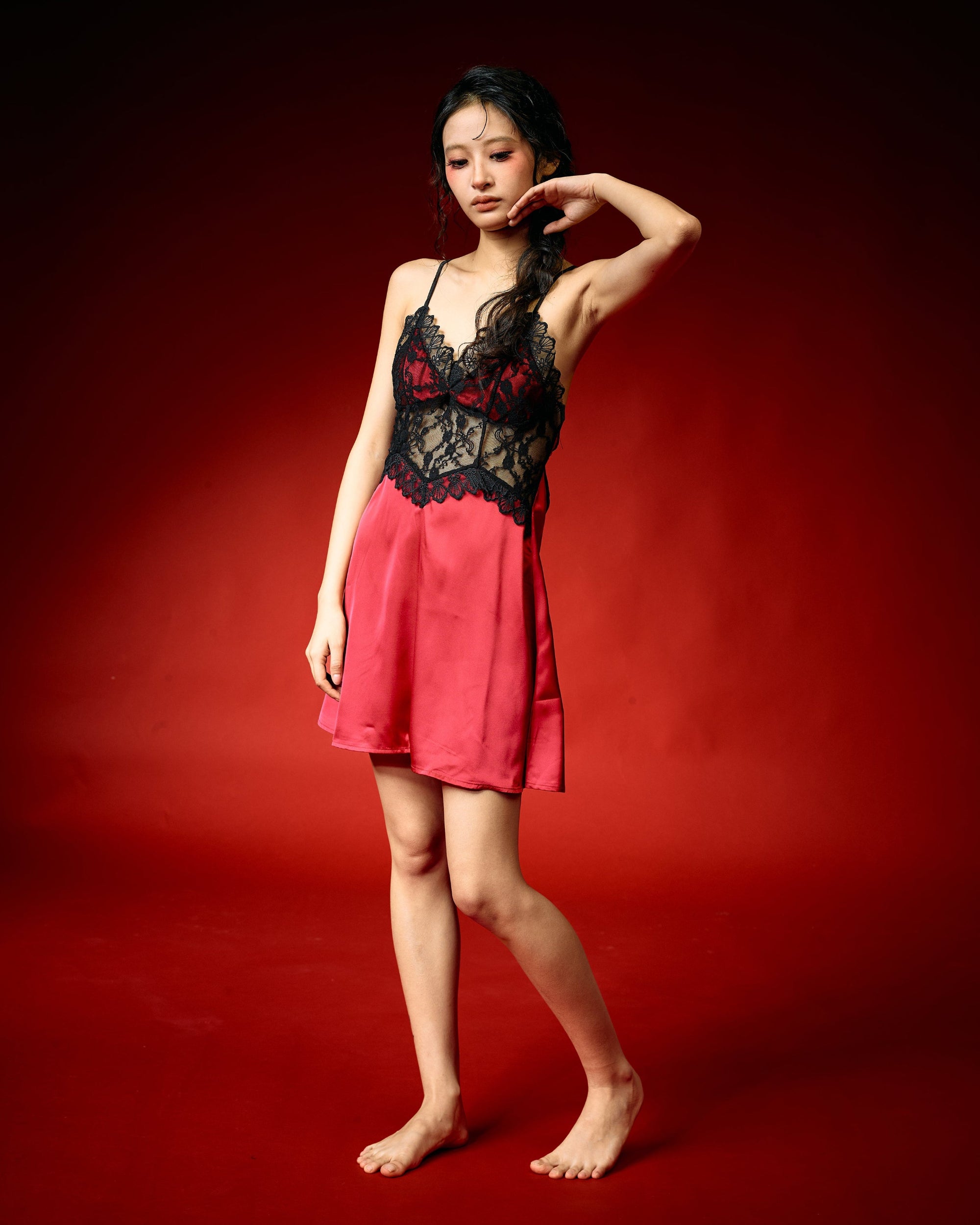 Red Noir Lace Nightdress Set