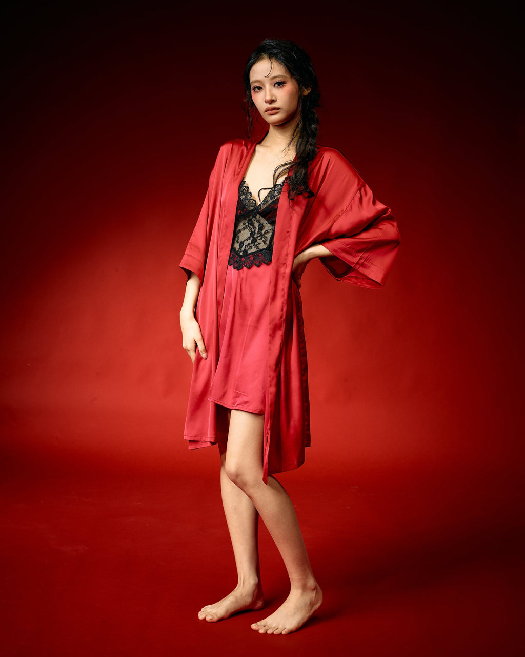 Red Noir Lace Nightdress Set