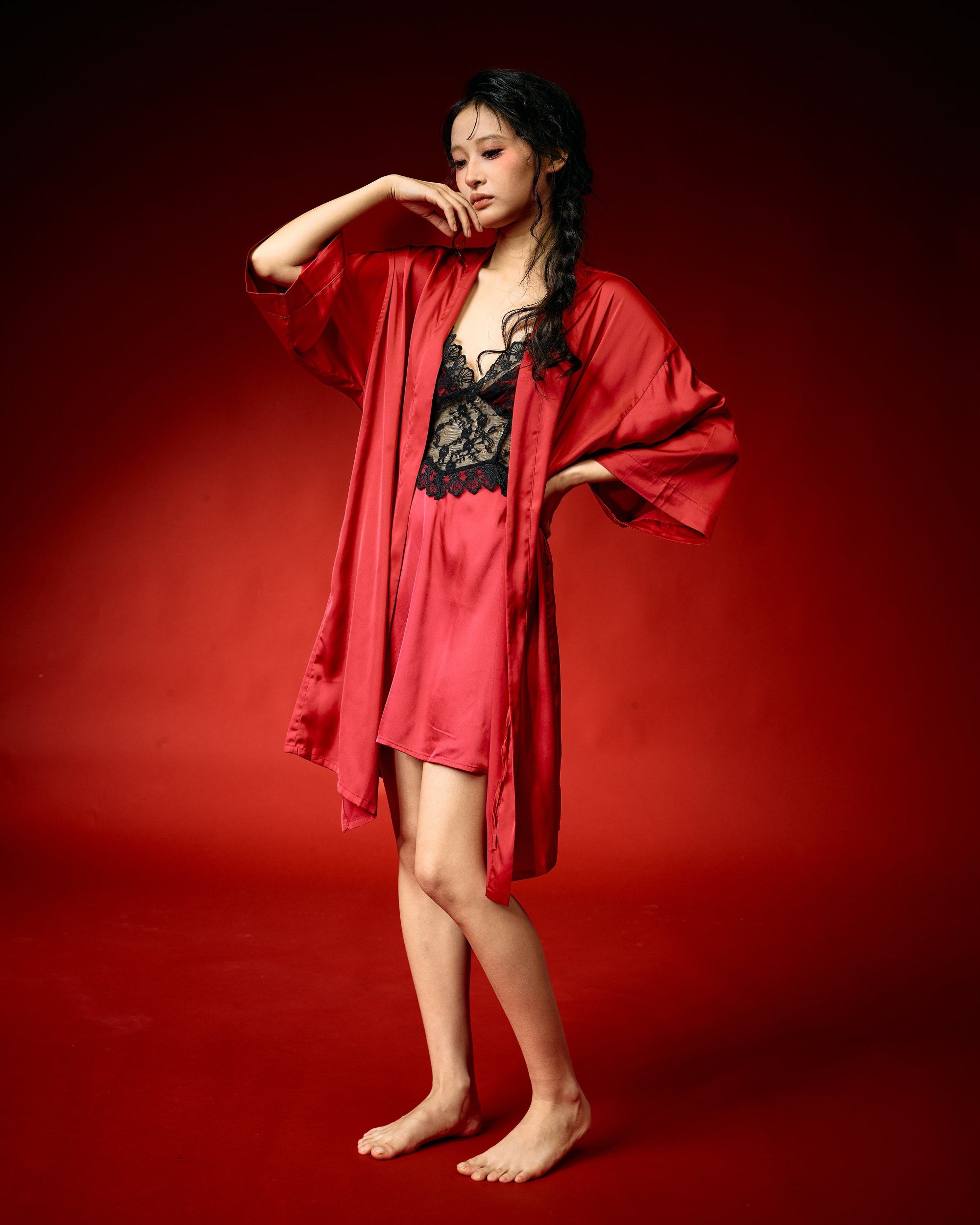 Red Noir Lace Nightdress Set