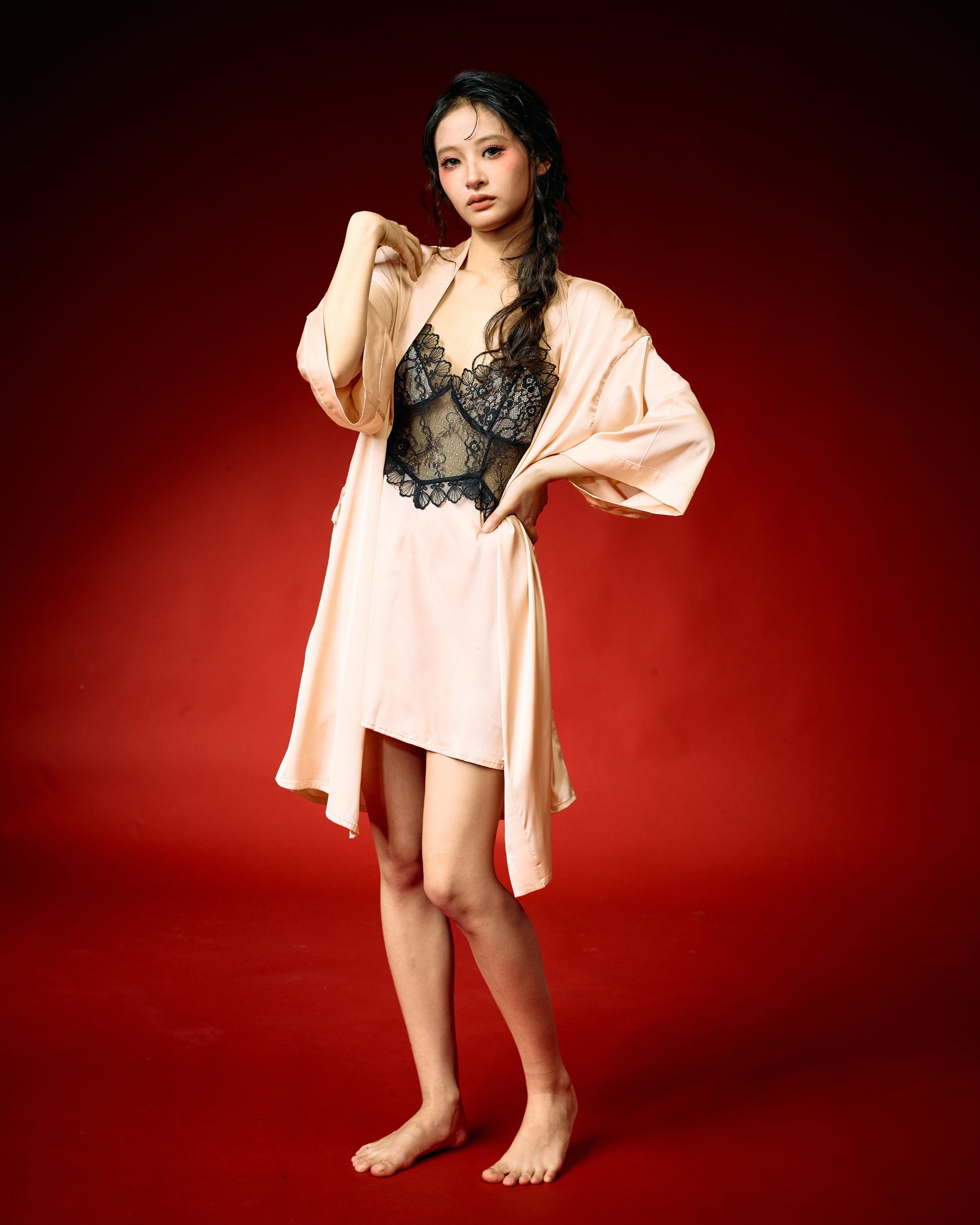 Champagne Noir Lace Nightdress Set