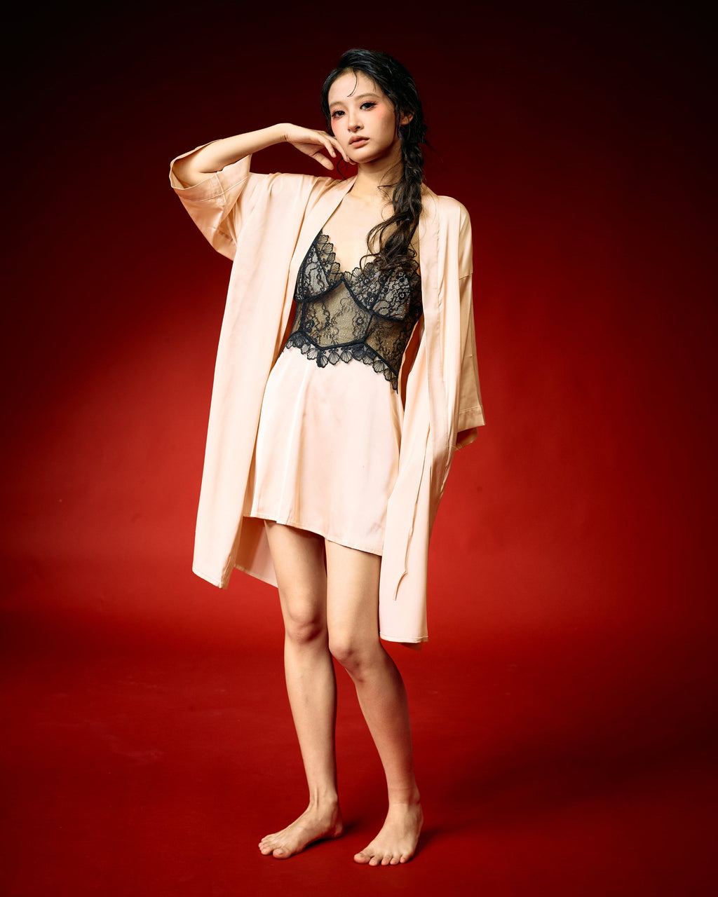 Champagne Noir Lace Nightdress Set