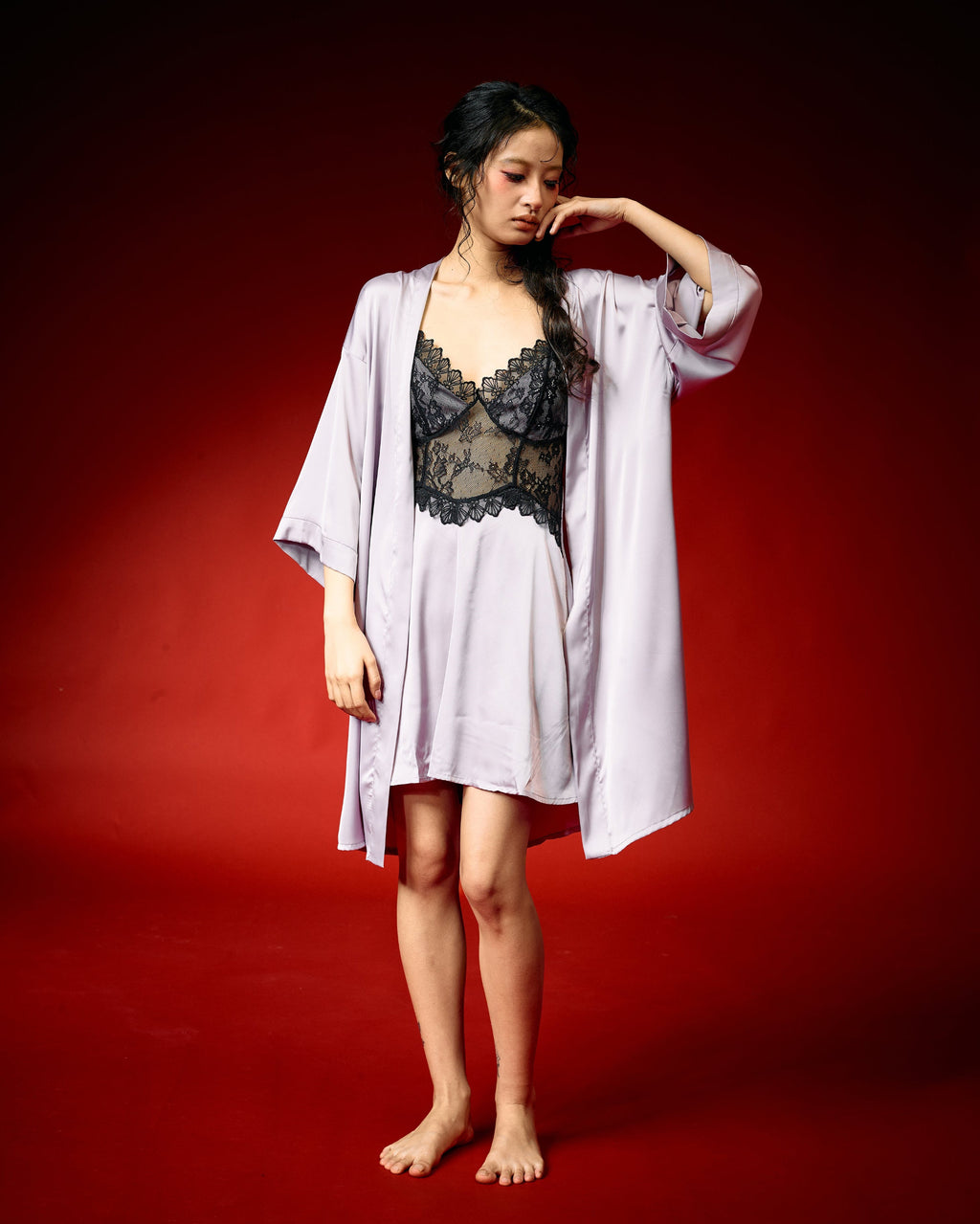 Purple Noir Lace Nightdress Set