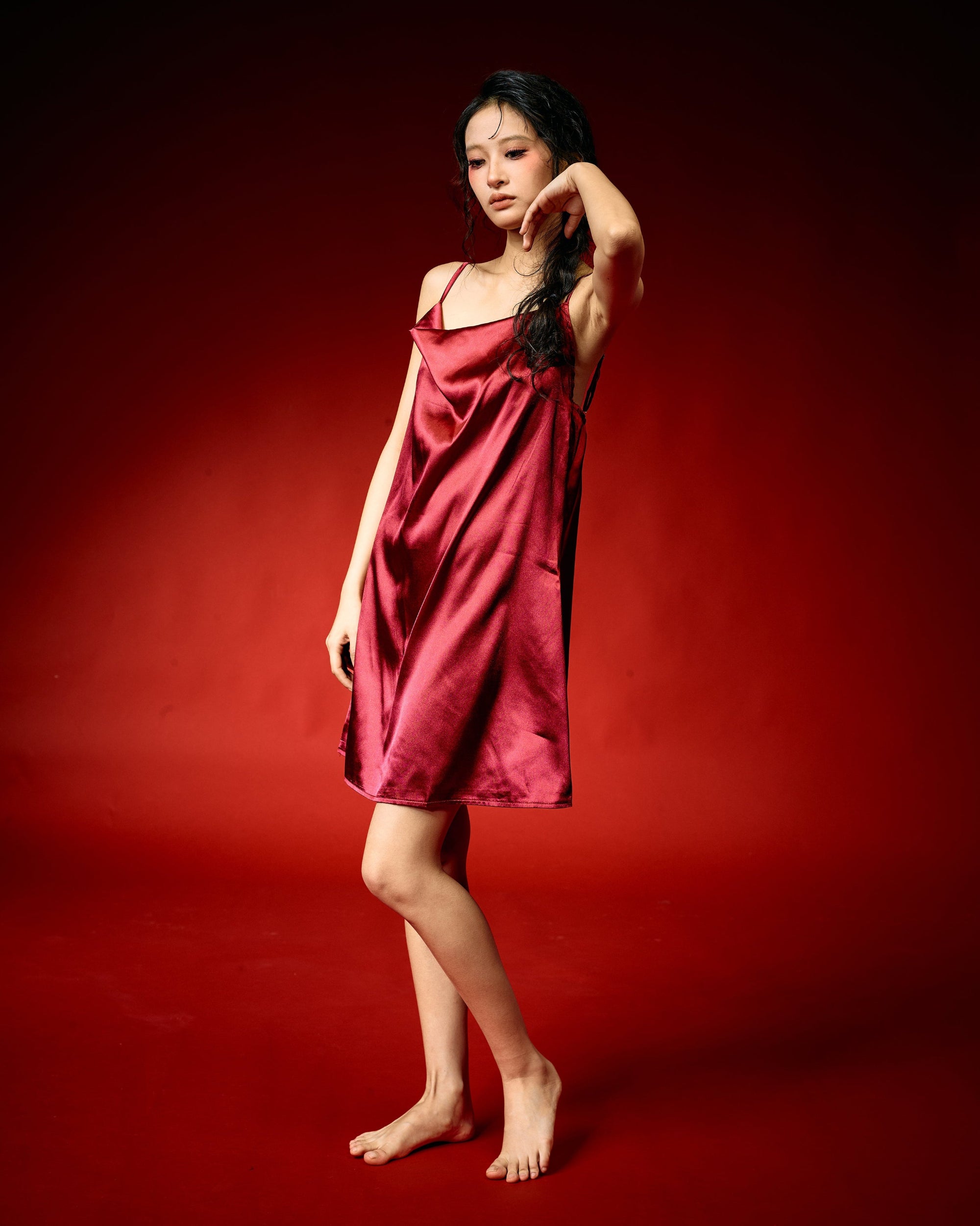 Red Veil Satin Lace Nightdress with Robe