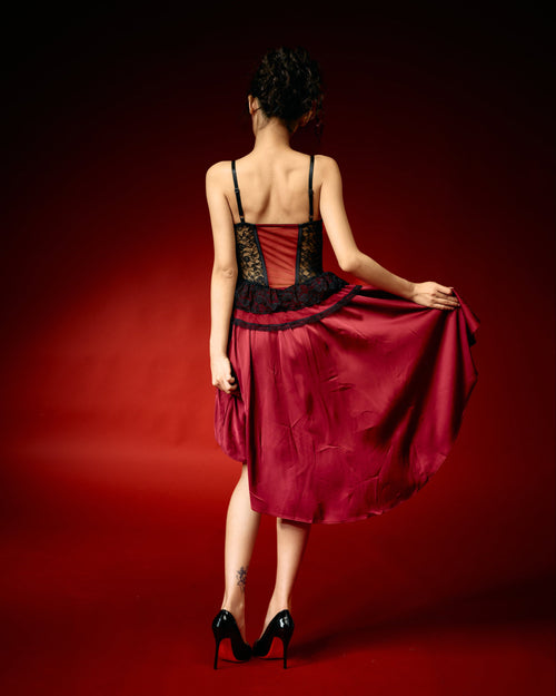 Crimson Nightfall Lace Corset Dress